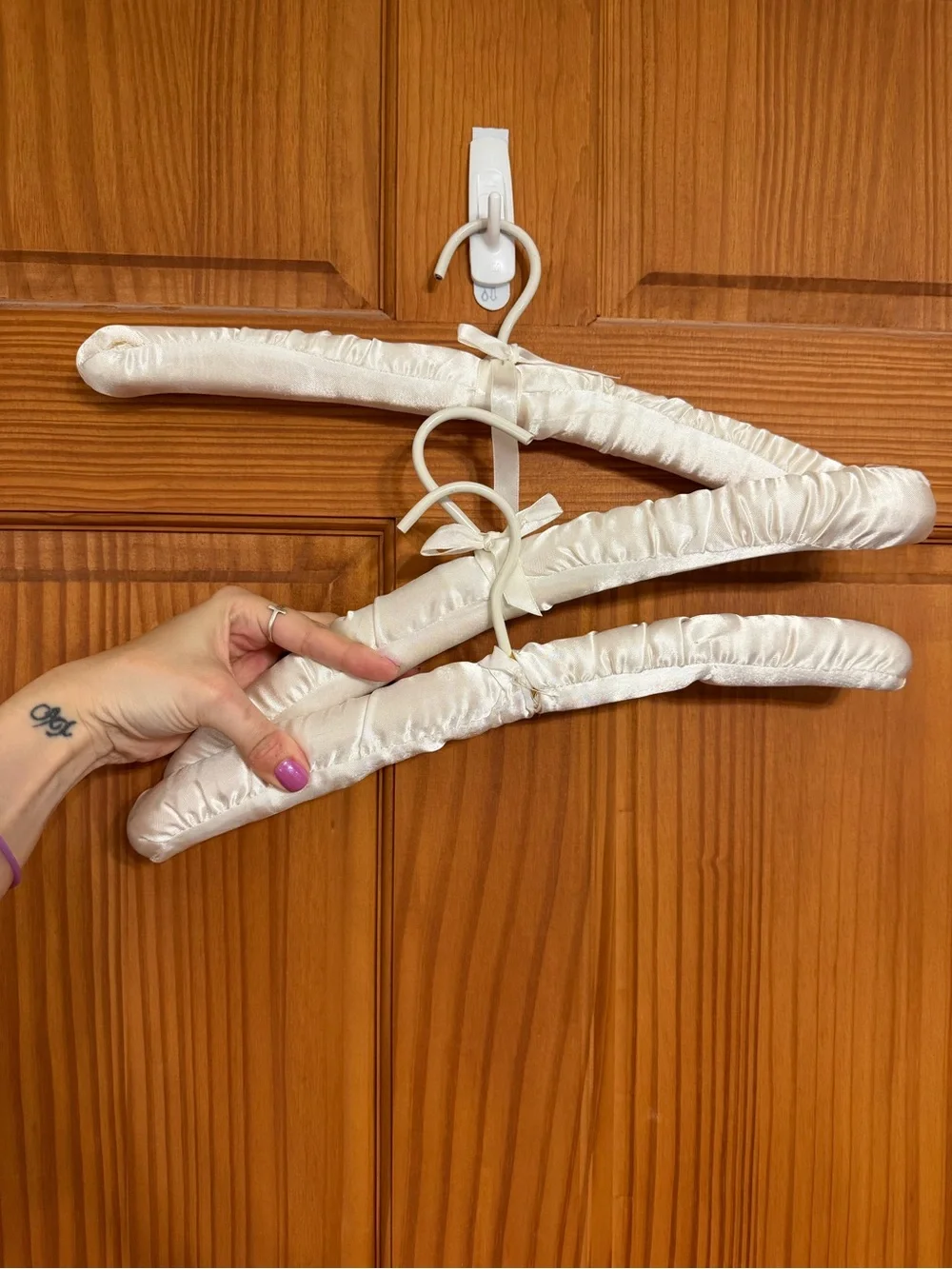 Vintage Ivory Satin Padded Hangers - Set of 3